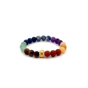 18K Gold Money Bag Lucky Charm Bracelet Gemstones Natural Matte Chakra 6mm